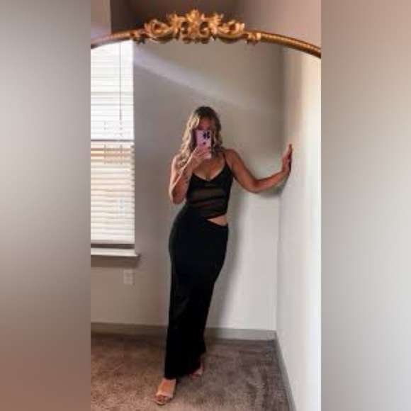 White Fox Call Me Up Maxi Dress Black Cut Out Mesh Sheer Size M Party Event Sexy - Picture 8 of 16